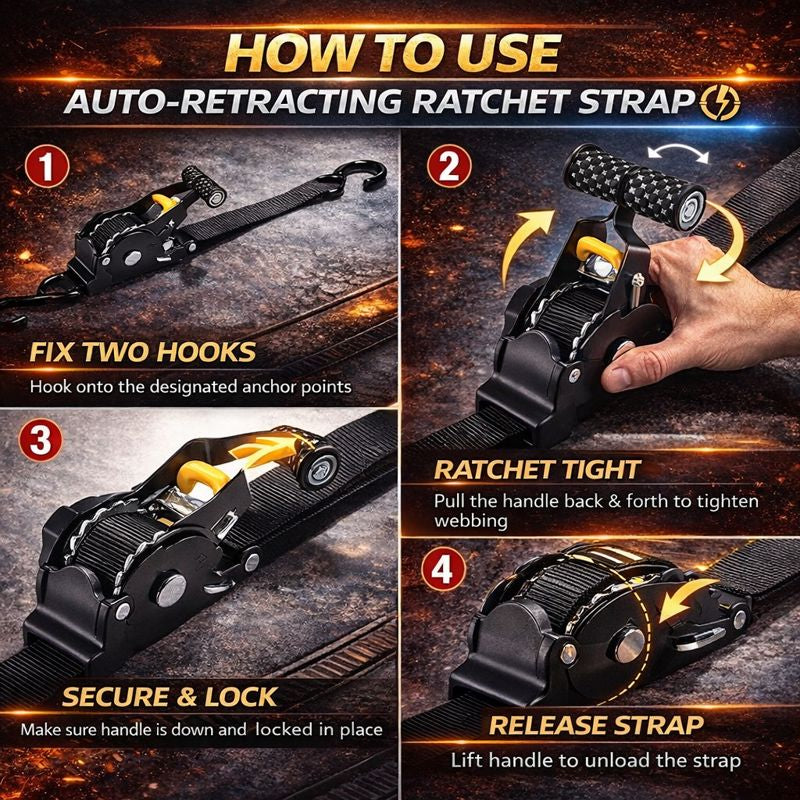 Tiktrove Auto-Retract Tie-Down Ratchet Straps