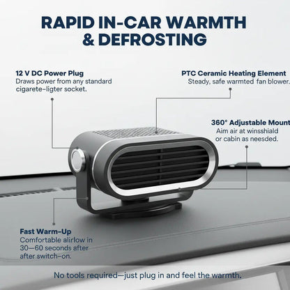 2-in-1 Portable Car Heater with 360° Rotation